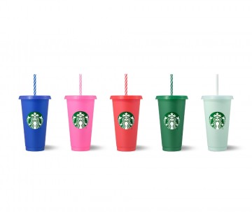 Starbucks® Reusable Set/5 Cold Cups, Striped Straws 24oz